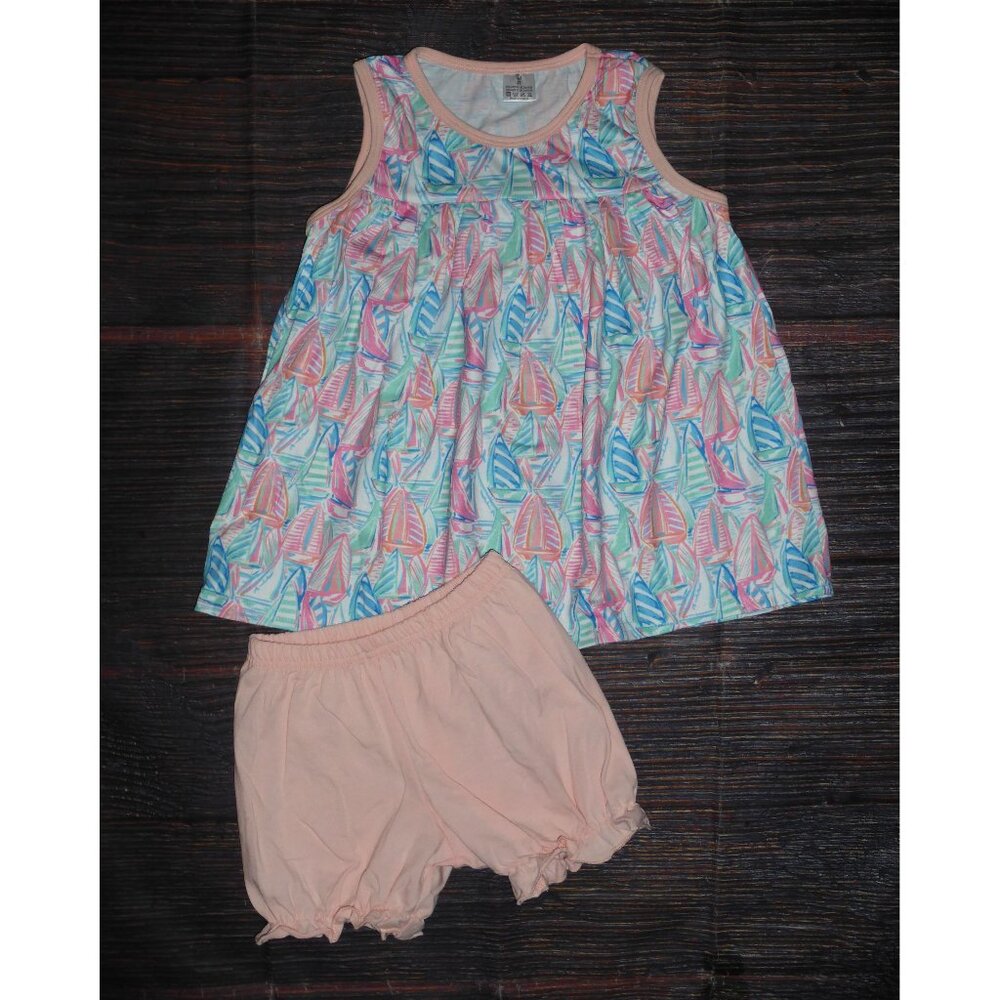 Boutique Sailboat Tunic & Ruffle Shorts Girls Outfit Set